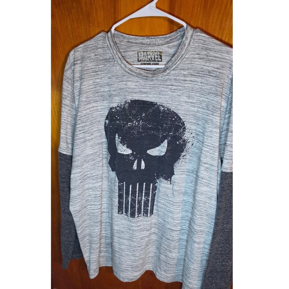 Marvel Avengers Mens 2XL Long Sleeve Graphic T-Shirt Space Dye Grey Bioworld